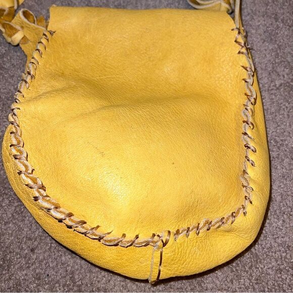 8” Leather Drum Pouch Hand Bag/Medicine Pouch with Button Closure Braided Strap - Picture 6 of 7